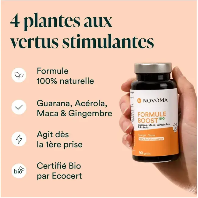 4 Plantes aux vertus stimulantes dans la formule boost bio novoma