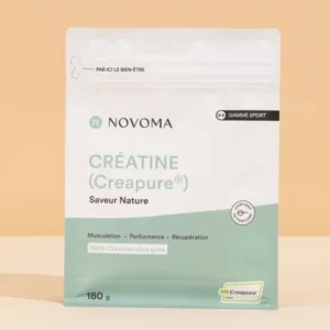 L.A.B.O, Sachet de créatine Novoma, poudre blanche micronisée, améliore la force, la puissance et la prise de masse musculaire