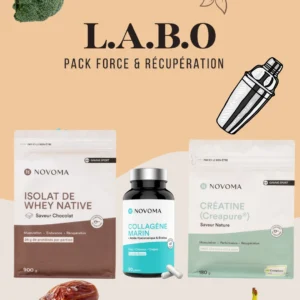 Pack Force & Récupération composé de la créatine, whey isolat native et de collagène marin pour une meilleur récupération et une amélioration de la performance sportive.